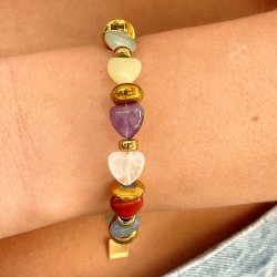 Bracelet ULYO Jonc acier dorée - Pierres semi-précieuses & Hématites