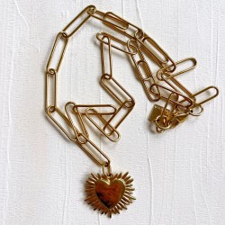 Collier ULYANE chaîne trombone dorée - Pendentif Cœur