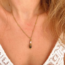 Collier LORETTE chaîne dorée - Nacre Oeil de Tigre & Hématites dorées - Maison 91