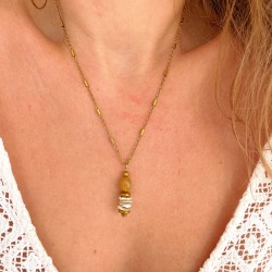 Collier LORETTE chaîne dorée - Coquillage Jade & Hématites dorées - Maison 91