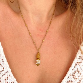Collier LORETTE chaîne dorée - Coquillage Jade & Hématites dorées - Maison 91