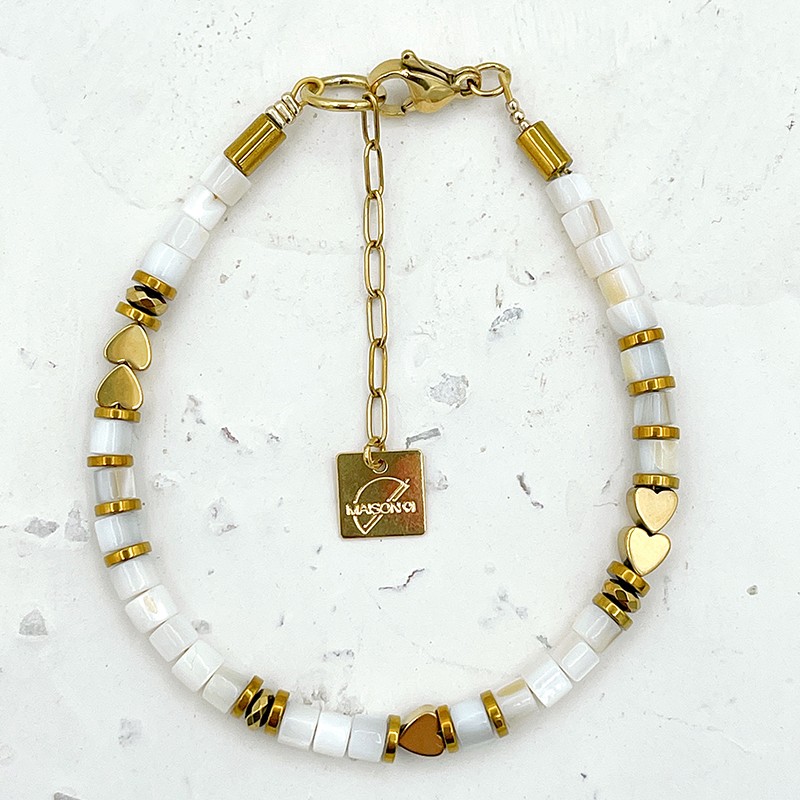 Bracelet ULAS doré - Coquille d'eau douce & Hématite