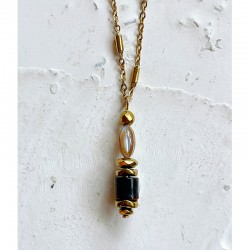 Collier LORETTE chaîne dorée - Nacre Oeil de Tigre & Hématites dorées