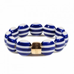 Bracelet élastiqué BOMBOM VELA COBALT - Perles pastilles bombées bleu & blanc - PARABAYA