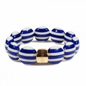Bracelet élastiqué BOMBOM VELA COBALT - Perles pastilles bombées bleu & blanc - PARABAYA