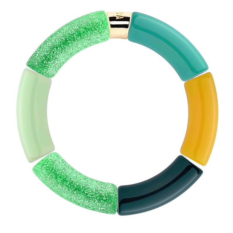 Bracelet jonc élastiqué COLOR POWER BRASIL 1 - Vert scintillant vert pâle turquoise jaune & vert pétrole - PARABAYA