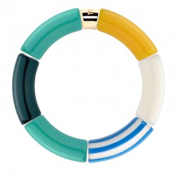 Bracelet jonc élastiqué COLOR POWER BRASIL 3 - Vert foncé rayé cobalt jaune turquoise & blanc- PARABAYA