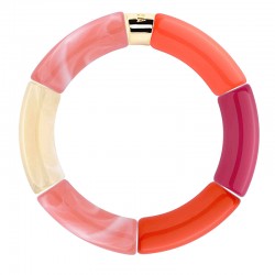 Bracelet jonc élastiqué JINGA 1 - Orange fluo fuchsia rose marbré & ivoire PARABAYA