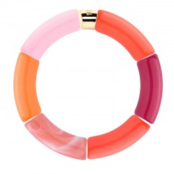 Bracelet jonc élastiqué JINGA 3 - Rose marbré rose fraise rose clair & orange - PARABAYA