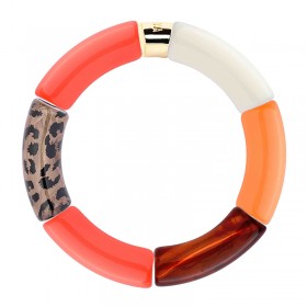 Bracelet jonc élastiqué MARACA 1 - Corail orange écaille blanc & léopard - PARABAYA