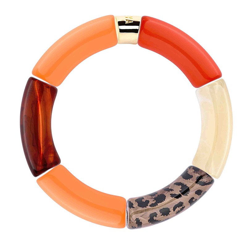 Bracelet jonc élastiqué MARACA 2 - Orange corail écaille blanc & léopard - PARABAYA