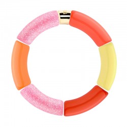 Bracelet jonc élastiqué OLALA 2 - Rose scintillant corail fluo jaune & fuschia PARABAYA