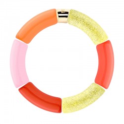 Bracelet jonc élastiqué OLALA 3 - Jaune scintillant corail orange & rose - PARABAYA