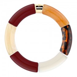 Bracelet jonc élastiqué PAMPA 1 - Marron écaille blanc ivoire & orange PARABAYA