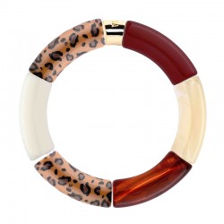 Bracelet jonc élastiqué PAMPA 2 - Léopard marron écaille blanc & ivoire  - PARABAYA