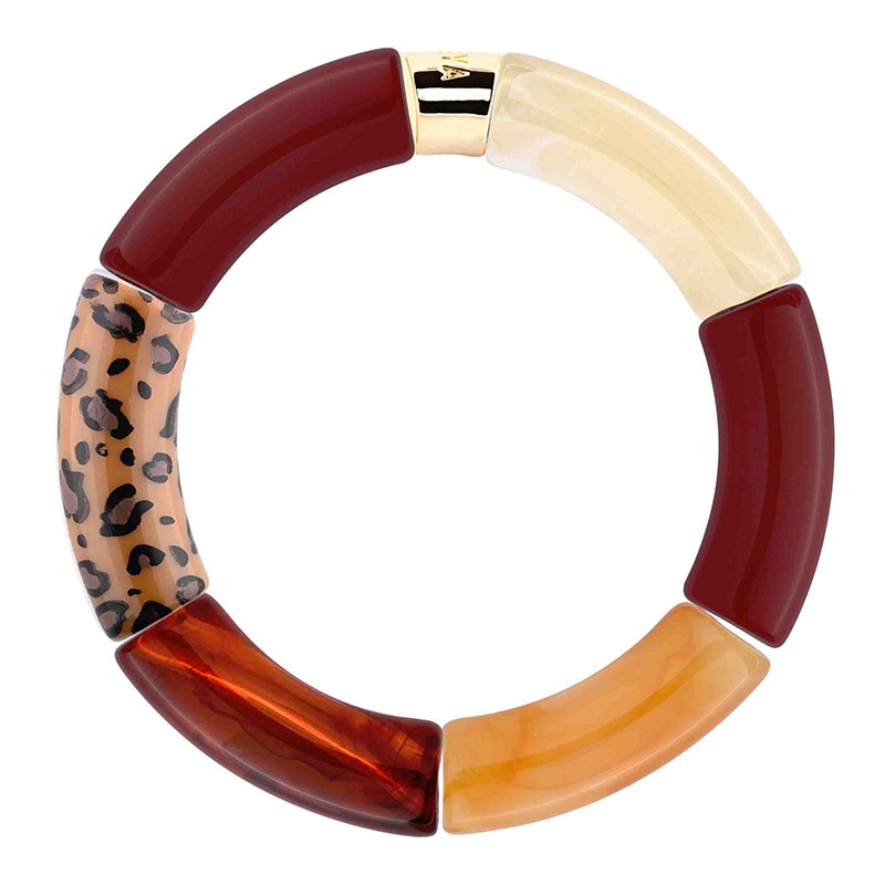 Bracelet jonc élastiqué PAMPA 3 - Marron ivoire écaille léopard & orange - PARABAYA