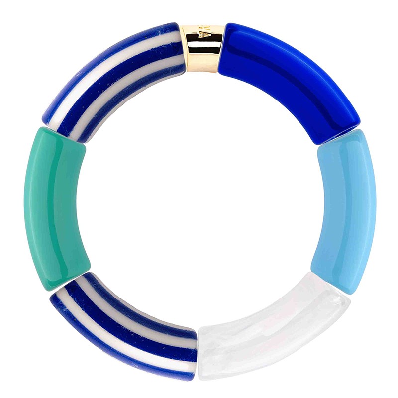 Bracelet jonc élastiqué VELA 1 - Bleu rayé ciel turquoise & blanc PARABAYA