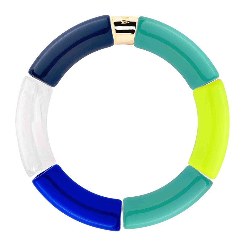 Bracelet jonc élastiqué VELA 2 - Turquoise, bleu, anis & blanc PARABAYA