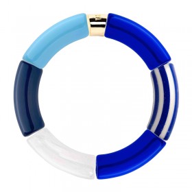 Bracelet jonc élastiqué VELA 3 - Bleu roy bleu ciel bleu marine rayé cobalt & blanc - PARABAYA