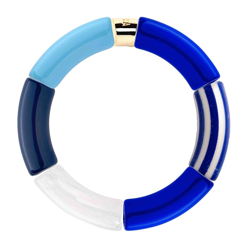 Bracelet jonc élastiqué VELA 3 - Bleu roy bleu ciel bleu marine rayé cobalt & blanc - PARABAYA
