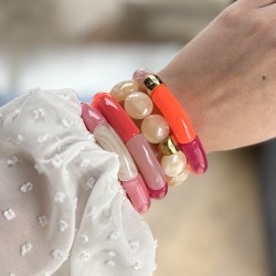 Bracelet jonc élastiqué JINGA 2 - Orange fluo rose marbré & fuchsia