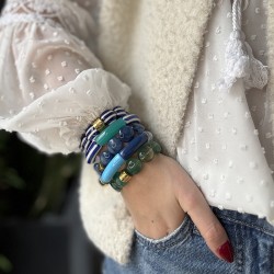 Bracelet élastiqué BOMBOM ORAGE - Perles pastilles bombées bleu