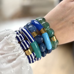 Bracelet élastiqué BOMBOM VELA ETANG - Perles pastilles bombées vert transparent