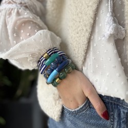 Bracelet élastiqué BOMBOM VELA ETANG - Perles pastilles bombées vert transparent