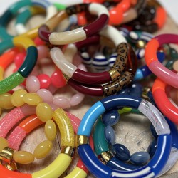 Bracelet élastiqué BOMBOM OLALA BEURRE - Perles pastilles bombées jaune