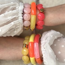 Bracelet élastiqué BOMBOM OLALA PINK - Perles pastilles bombées rose