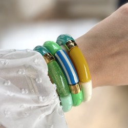 Bracelet jonc élastiqué BRASIL 1 - Vert turquoise jaune & bleu pétrole