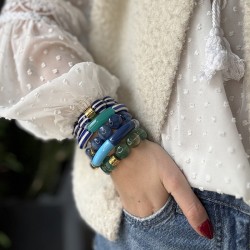 Bracelet jonc élastiqué VELA 1 - Rayé cobalt bleu roy bleu ciel vert & blanc