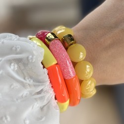 Bracelet jonc élastiqué OLALA 3 - Jaune scintillant corail orange & rose