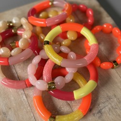 Bracelet jonc élastiqué OLALA 3 - Jaune scintillant corail orange & rose