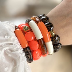Bracelet jonc élastiqué MARACA 2 - Corail écaille léopard ivoire & rose