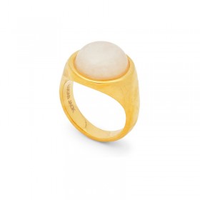 Bague large MOONSTONE résine GOLD - Cabochon Rond Blanc - Lucas Jack