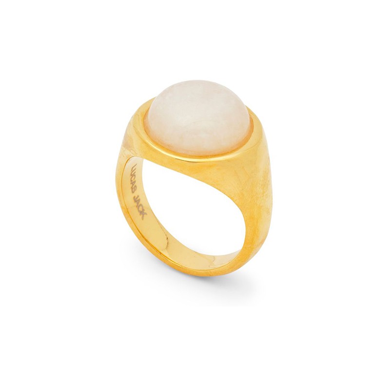 Bague large MOONSTONE résine GOLD - Cabochon Rond Blanc - Lucas Jack