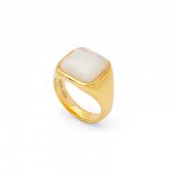 Bague large MOONSTONE résine GOLD - Cabochon Carré Blanc - Lucas Jack