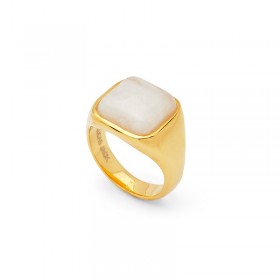 Bague large MOONSTONE résine GOLD - Cabochon Carré Blanc - Lucas Jack
