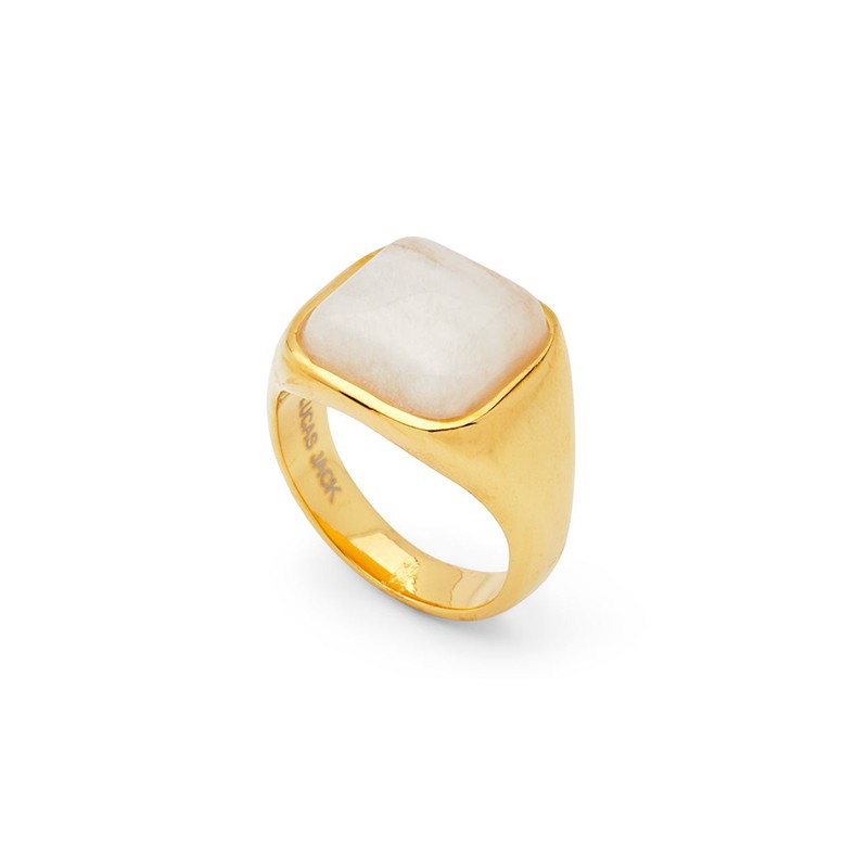 Bague large MOONSTONE résine GOLD - Cabochon Carré Blanc - Lucas Jack
