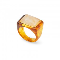 Bague large MOONSTONE résine ECAILLE - Cabochon rectangle Blanc - Lucas jack