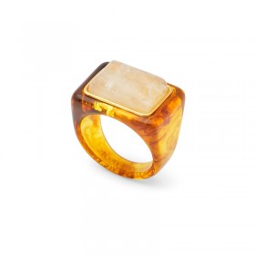Bague large MOONSTONE résine ECAILLE - Cabochon rectangle Blanc - Lucas jack