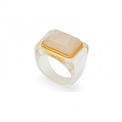 Bague large MOONSTONE résine TRANSPARENTE - Cabochon rectangle Blanc marbré - Lucas Jack