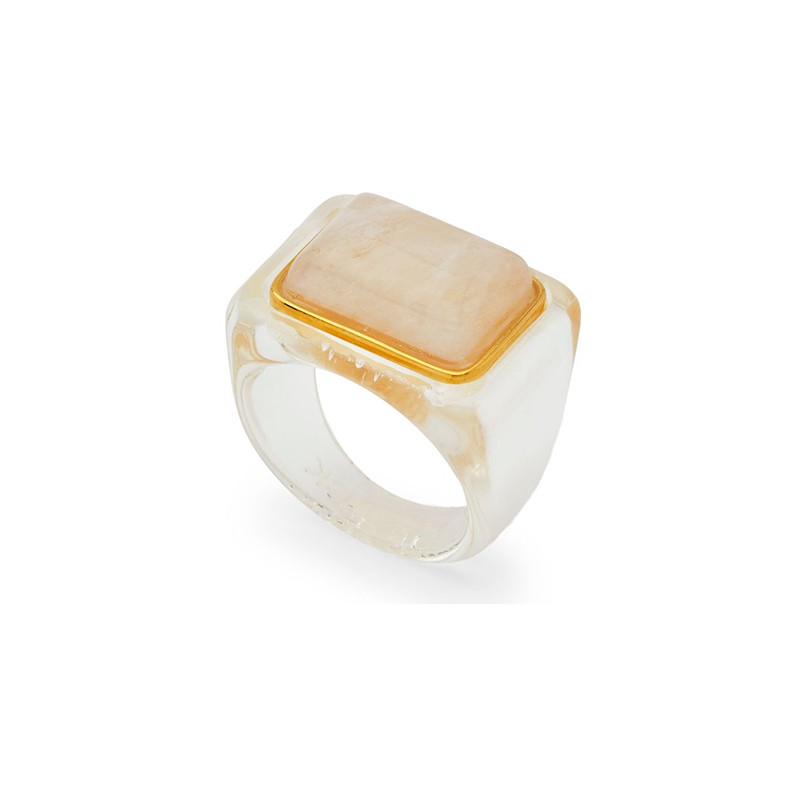 Bague large MOONSTONE résine TRANSPARENTE - Cabochon rectangle Blanc marbré - Lucas Jack