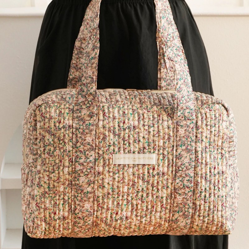 Sac Week-end Harmonie Florale - Vert rose & beige - La P'tite cachottière