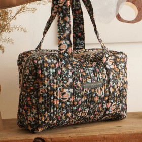 Sac Week-end Harmonie Florale Nocturne - Noir rose bleu orange & beige - La P'tite Cachottière