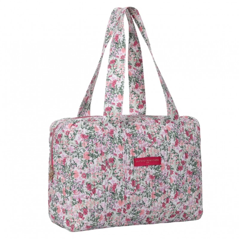 Sac Week-end Floraison Délicate - Rose rouge & vert - La P'tite Cachottière