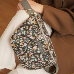 Sac Banane Harmonie Florale Nocturne - Rose bleu orange & beige - La P'tite Cachottière