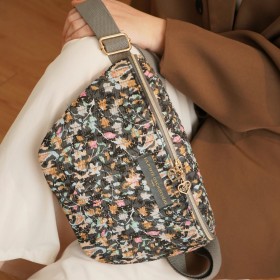 Sac Banane Harmonie Florale Nocturne - Rose bleu orange & beige - La P'tite Cachottière