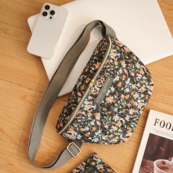 Sac Banane Harmonie Florale Nocturne - Rose bleuu orange & beige